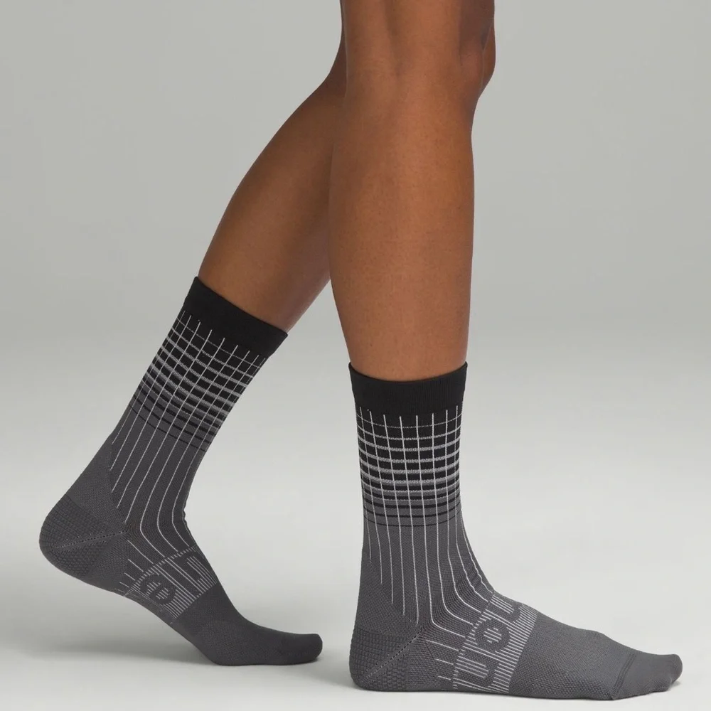 Lululemon Women Power Stride Crew Socks*Reflective, Black/Traverse Grey/White, L